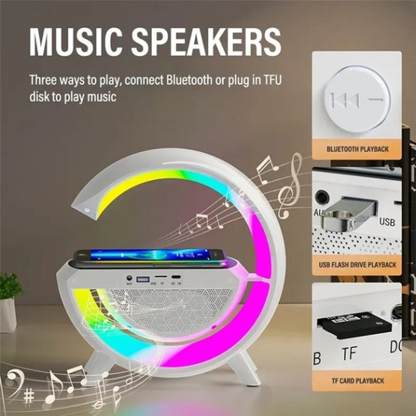 Лампа ночник  Light Sound Machine 5 в 1 с беспроводной зарядкой 15W, будильником и Bluetooth колонкой