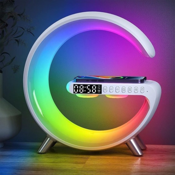 Лампа ночник  Light Sound Machine 5 в 1 с беспроводной зарядкой 15W, будильником и Bluetooth колонкой