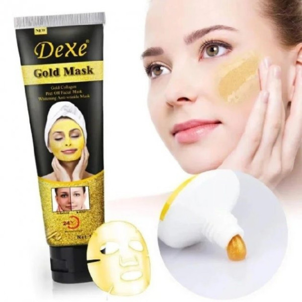 Маска для лица с биозолотом и коллагеном Dexe Gold Mask  Антивозврастная золотая маска