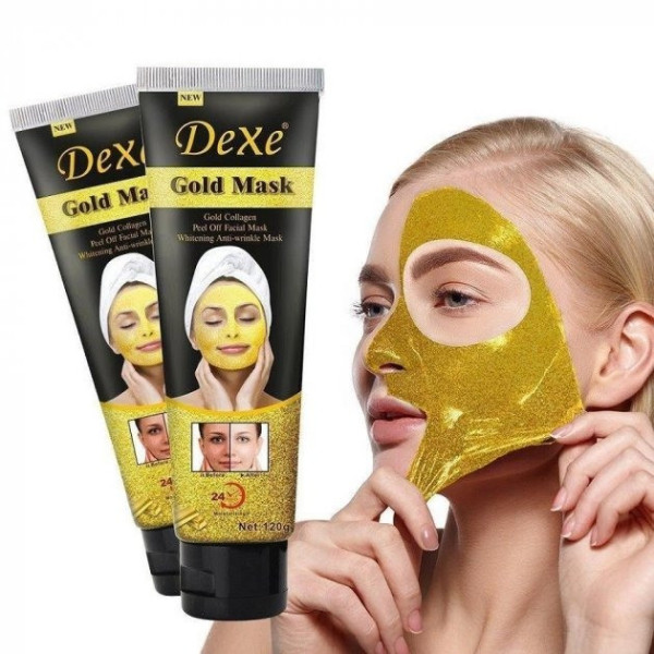 Маска для лица с биозолотом и коллагеном Dexe Gold Mask  Антивозврастная золотая маска