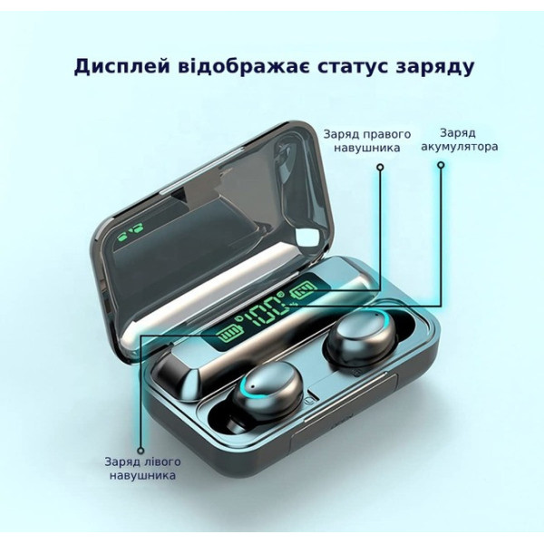 Беспроводные вакуумные Bluetooth наушники с кейсом TWS BTH-F9-5 сенсорные Черные