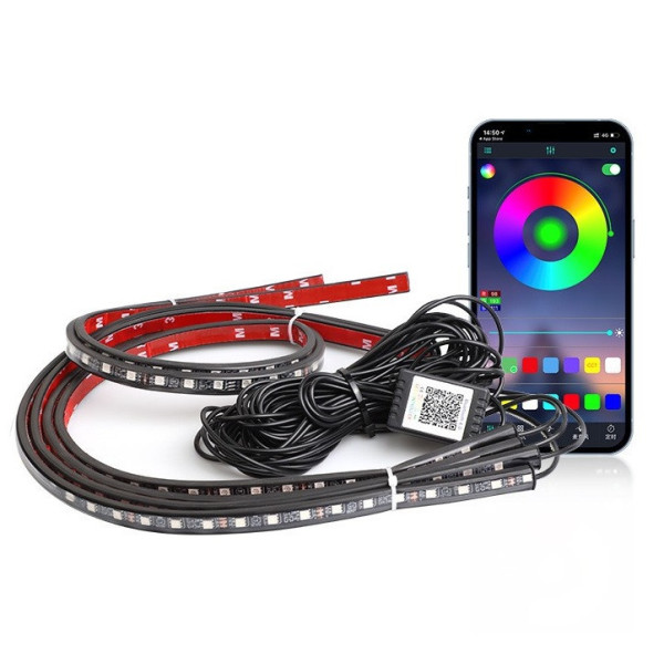 Подсветка днища авто LED RGB Bluetooth 12V комплект 2 ленты 90см и 120см