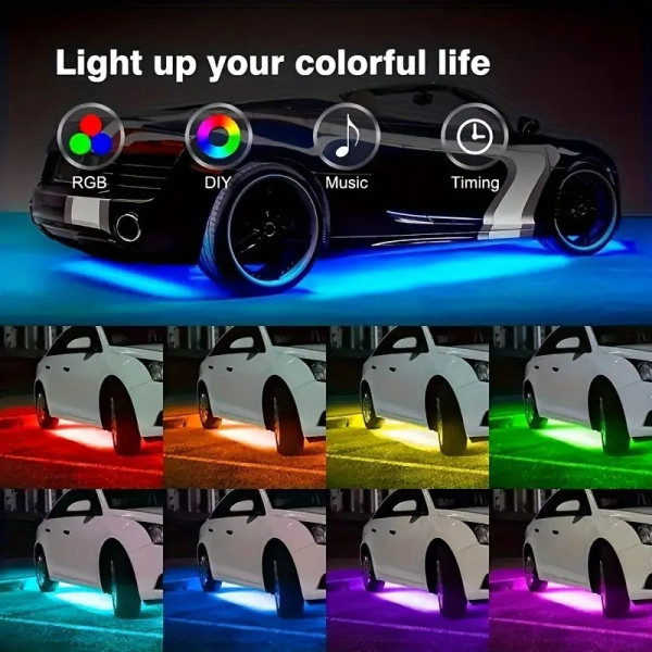 Подсветка днища авто LED RGB Bluetooth 12V комплект 2 ленты 90см и 120см