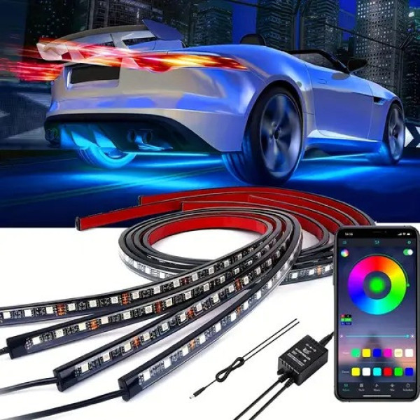 Подсветка днища авто LED RGB Bluetooth 12V комплект 2 ленты 90см и 120см