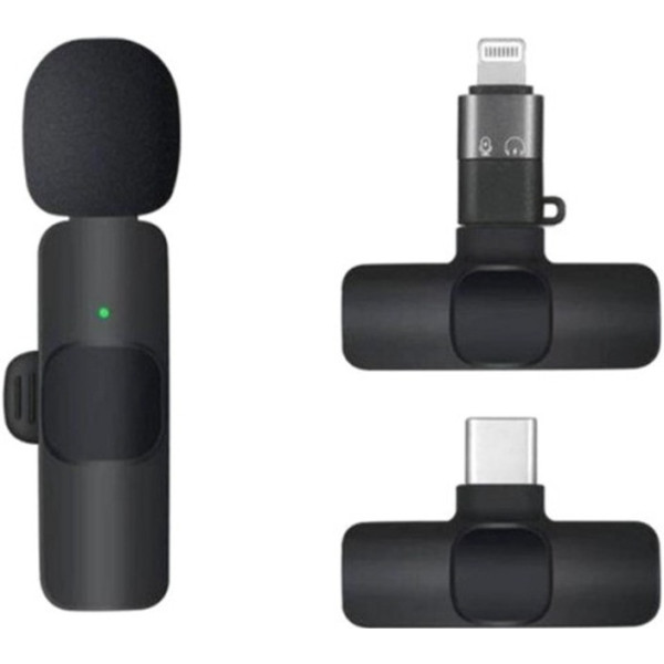 Микрофон петличный беспроводной K9 Wireless Lavalier с адаптерами Lightning TypeC