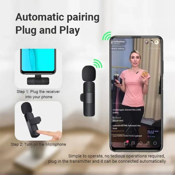 Микрофон петличный беспроводной K9 Wireless Lavalier с адаптерами Lightning TypeC