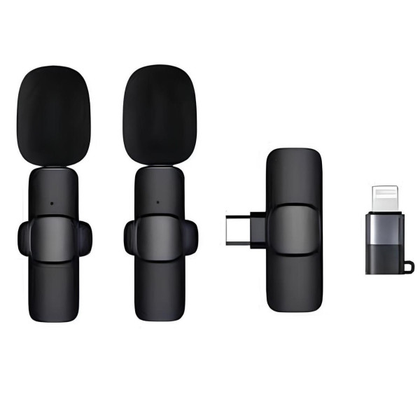 Петличный микрофон K9+ Wireless Lavalier с переходниками Lightning TypeC Черный