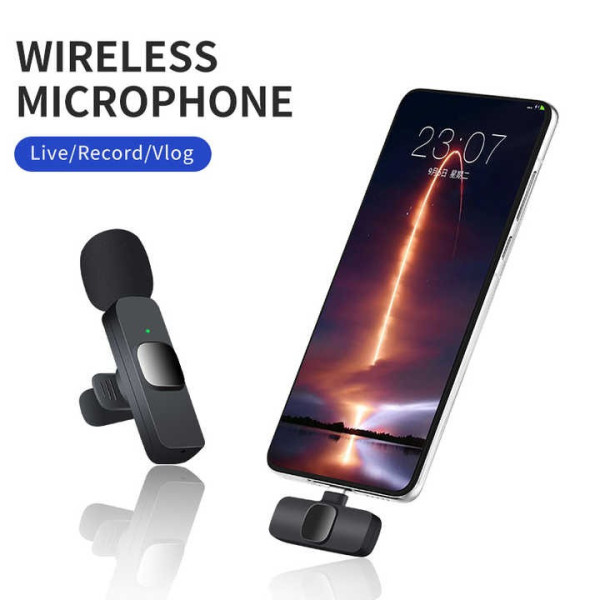 Петличный микрофон K9+ Wireless Lavalier с переходниками Lightning TypeC Черный