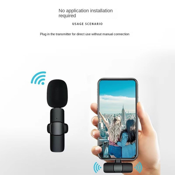 Петличный микрофон K9+ Wireless Lavalier с переходниками Lightning TypeC Черный