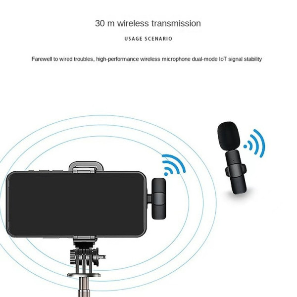 Петличный микрофон K9+ Wireless Lavalier с переходниками Lightning TypeC Черный