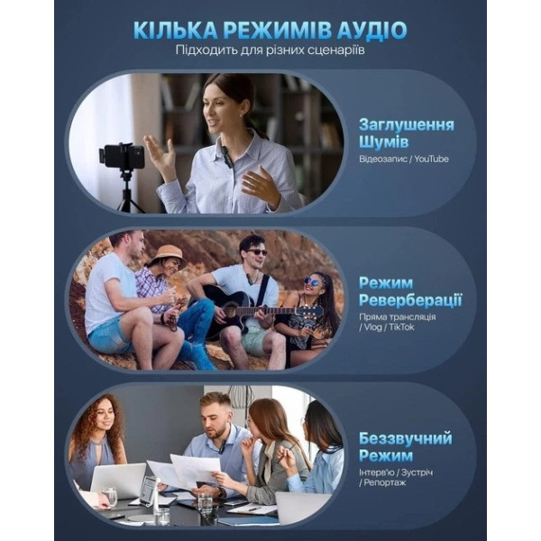 Петличный микрофон K9+ Wireless Lavalier с переходниками Lightning TypeC Черный