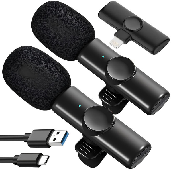 Петличный микрофон Комплект 2шт K11 Wireless Lavalier с адаптером Lightning Черный