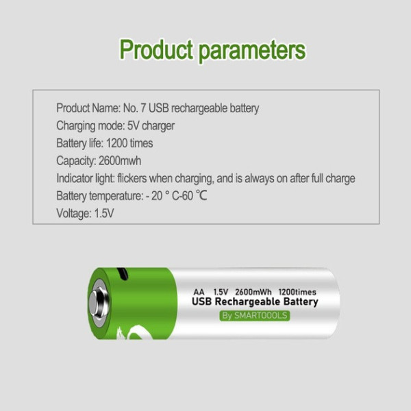 Батарейки AA Smartools USB Type-C 1.5V 2600mWh комплект 2 штуки