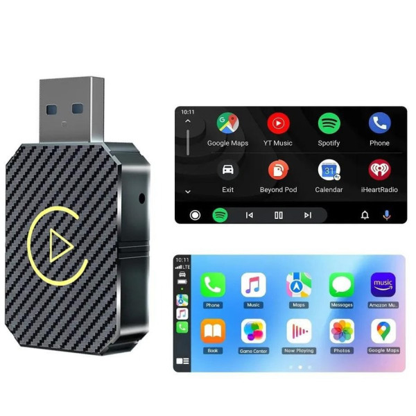 Автомобильный адаптер беспроводной для CarPlay и Android Auto USB Bluetooth Черный