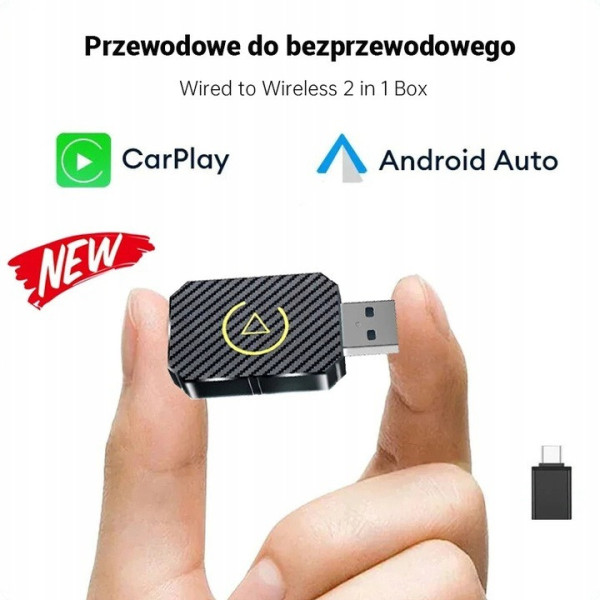 Автомобильный адаптер беспроводной для CarPlay и Android Auto USB Bluetooth Черный