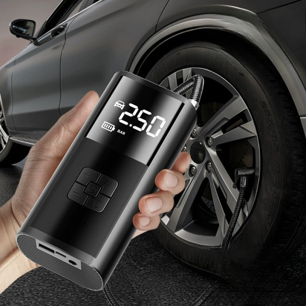 Аккумуляторный компрессор с LED дисплеем фонариком и Power Bank 6000mAh