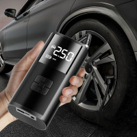 Аккумуляторный портативный автомобильный компрессор с LED-дисплеем, фонариком и Power Bank 6000mAh для шин