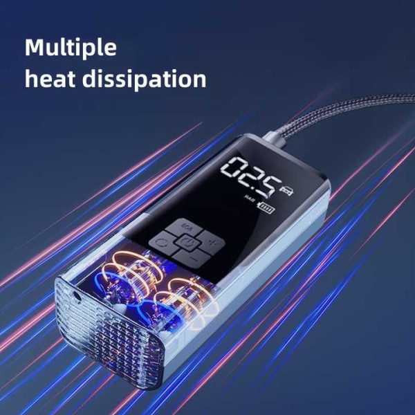Аккумуляторный портативный автомобильный компрессор с LED-дисплеем, фонариком и Power Bank 6000mAh для шин