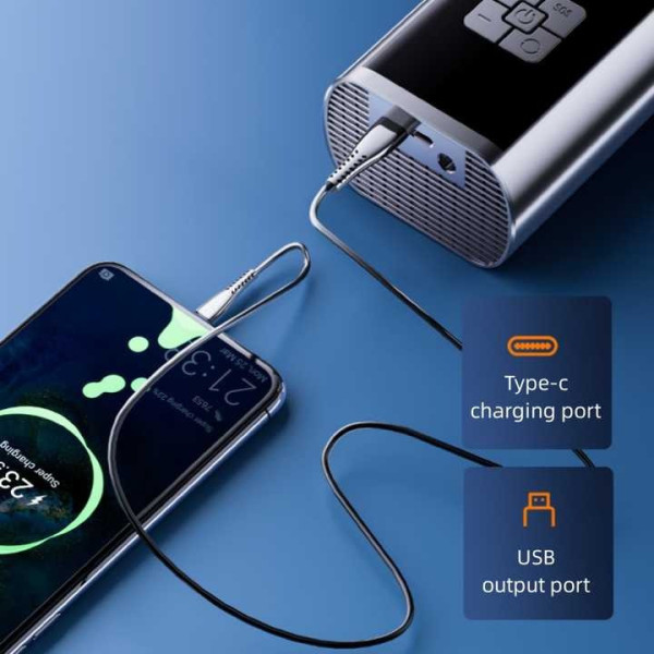 Аккумуляторный компрессор с LED дисплеем фонариком и Power Bank 6000mAh