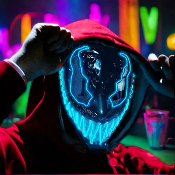 Маска Venom Aurora с синей неоновой подсветкой