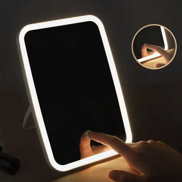 Зеркало для макияжа с подсветкой LED сенсорное настольное на аккумуляторе