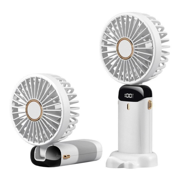 Складной портативный вентилятор с LED дисплеем и подставкой для телефона на аккумуляторе