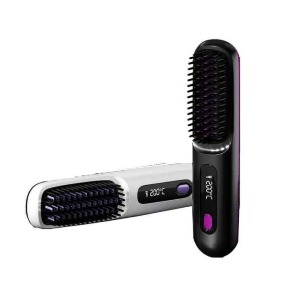 Расческа выпрямитель для волос аккумуляторная беспроводная Glamora S7 LED дисплей Black/White