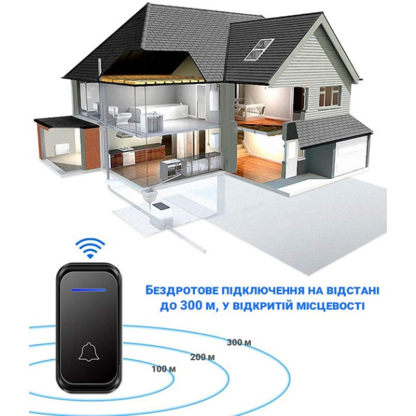 Комплект звонка беспроводного с  приемником 38 мелодий от сети WDB-02-2 Black/White