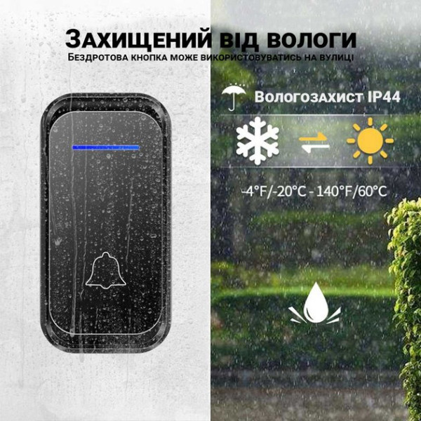 Комплект звонка беспроводного с  приемником 38 мелодий от сети WDB-02-2 Black/White