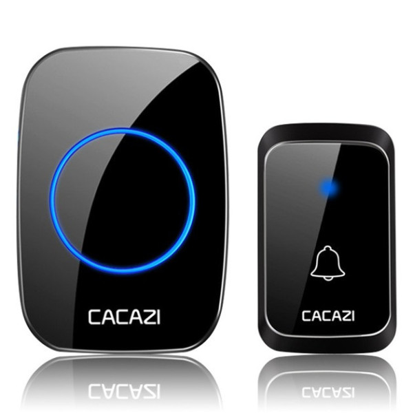 Комплект дверной звонок беспроводной Cacazi 38 мелодий от батареек Черный