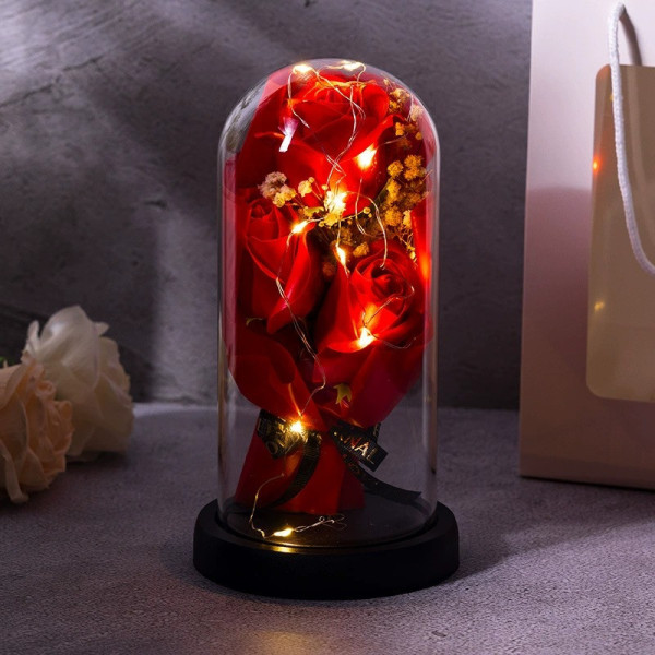Букет из мыла 3 розы в колбе с LED подсветкой KR-04 декоративный подарок