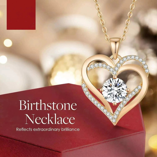 Ожерелье женское сердце с циркониевым камнем белый камень золотое