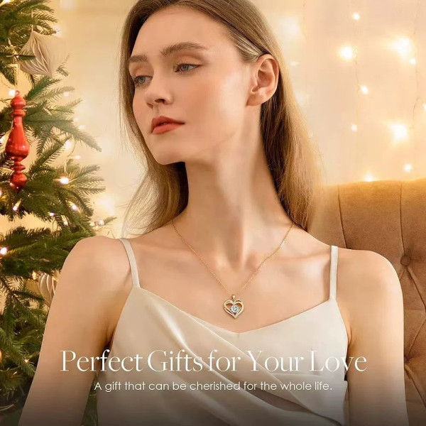 Ожерелье женское Heart Love кулон сердце розовый цирконий золотое