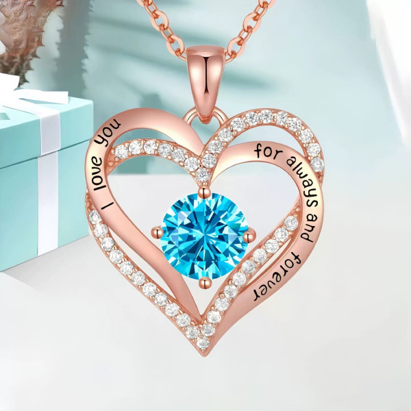 Женское ожерелье с кулоном сердце Heart Love голубой цирконий золотое