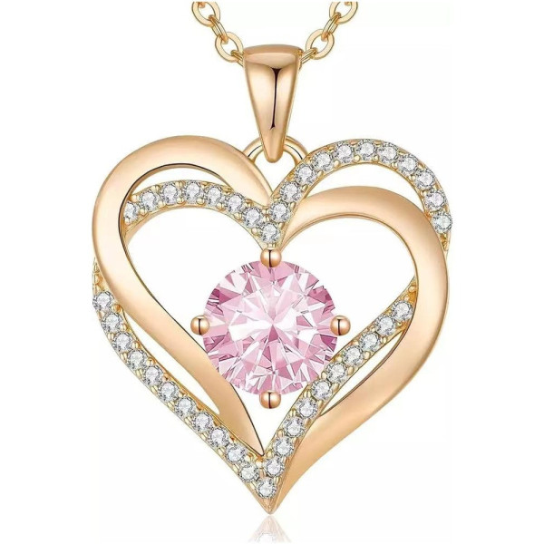 Женское ожерелье с кулоном сердце Heart Love голубой цирконий золотое