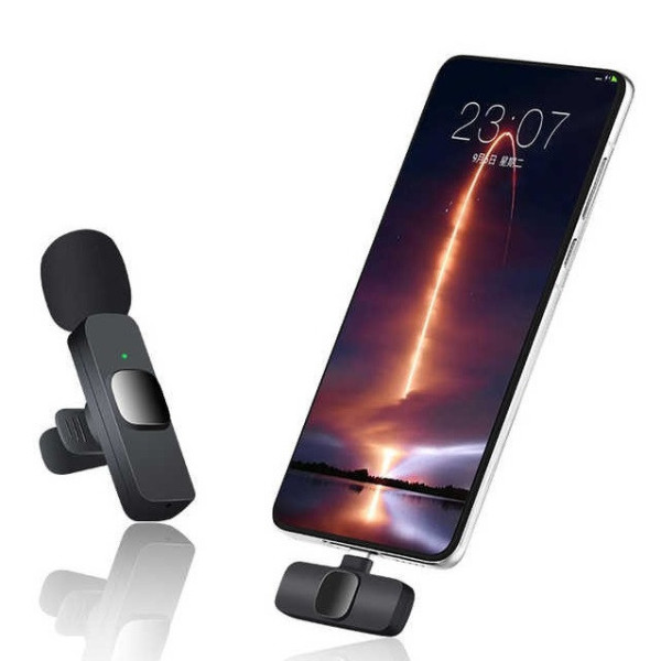 Петличный микрофон беспроводной K8 с адаптером Lightning-Type-C Черный