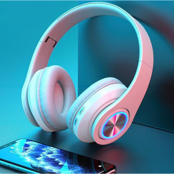 Беспроводные наушники B39 с подсветкой RGB Bluetooth с микрофоном гарнитура Black / White