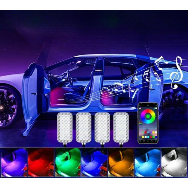 RGB подсветка салона авто LED подсветка ног в машину 4 шт USB Bluetooth APP