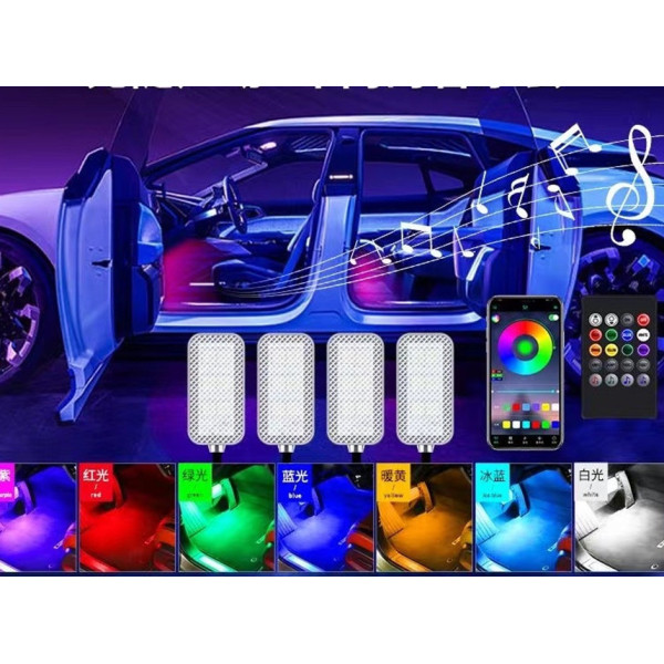 RGB подсветка салона авто LED подсветка ног в машину 4 шт USB Bluetooth APP