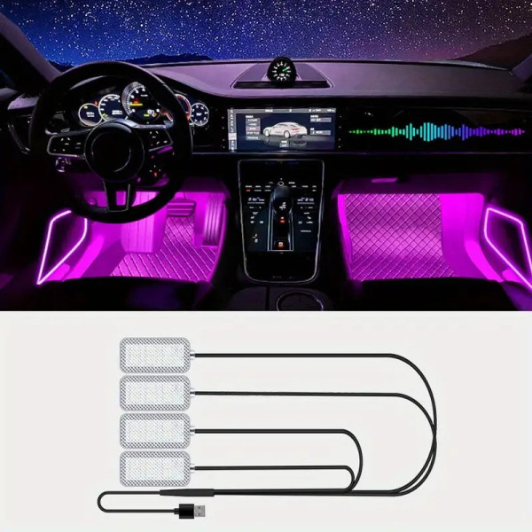 RGB подсветка салона авто LED подсветка ног в машину 4 шт USB Bluetooth APP
