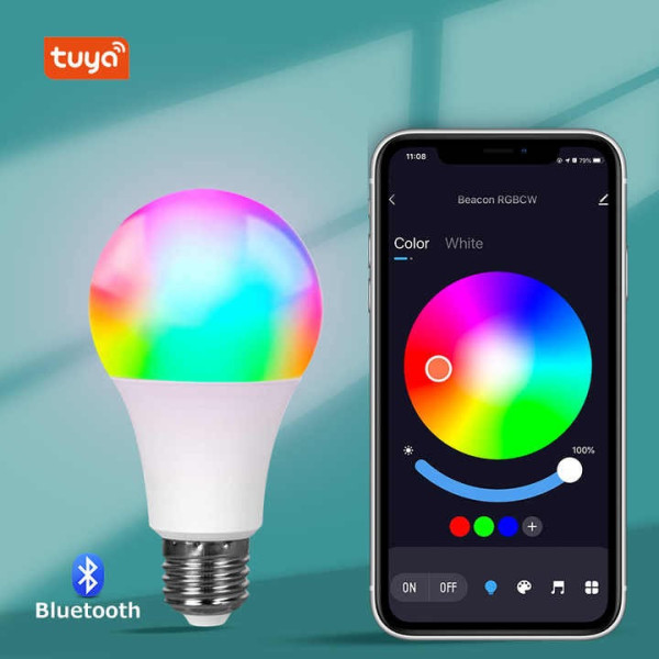 Лампочка умная Tuya E27 LED Bluetooth RGB Color & White