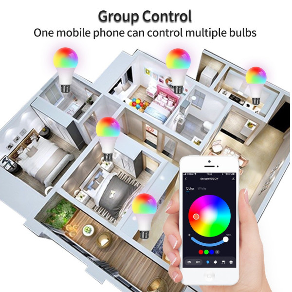 Лампочка умная Tuya E27 LED Bluetooth RGB Color & White