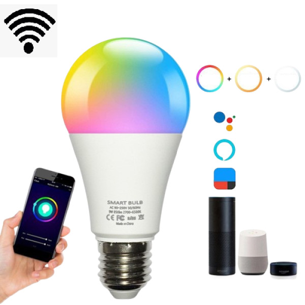 Умная LED лампа Tuya с WiFi и Bluetooth 9W, 16 млн цветов, управление через приложение и голосовые ассистенты