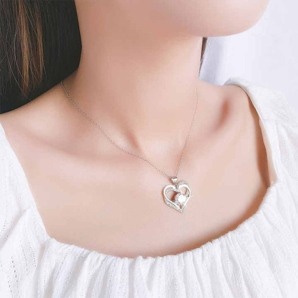 Ожерелье женское Heart кулон сердце из циркония Серебристый