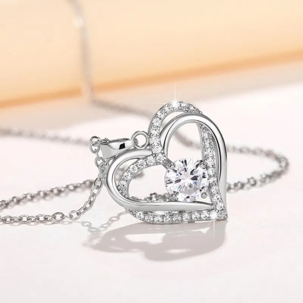 Ожерелье женское Heart кулон сердце из циркония Серебристый
