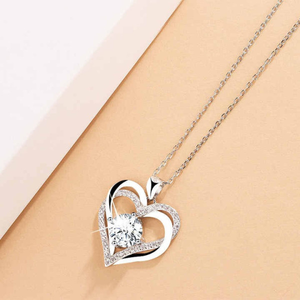 Ожерелье женское Heart кулон сердце из циркония Серебристый