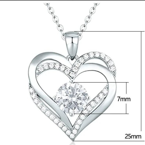 Ожерелье женское Heart кулон сердце из циркония Серебристый