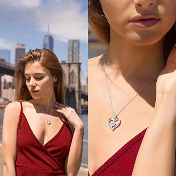 Ожерелье женское Heart кулон сердце из циркония Серебристый