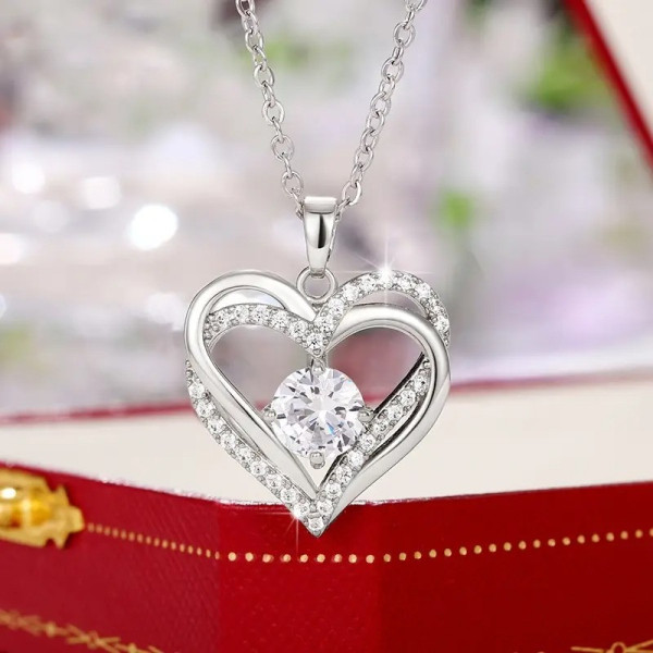 Ожерелье женское Heart кулон сердце из циркония Серебристый