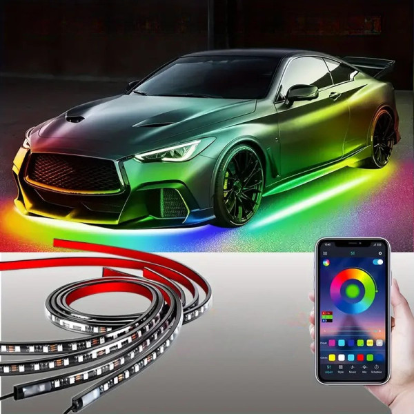 Подсветка днища авто LED RGB Bluetooth 12V комплект 2 ленты 90см и 120см